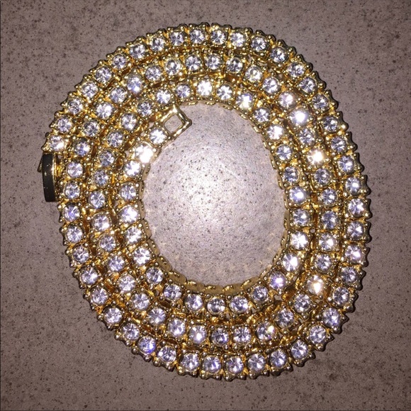 18” Gold Plated CZ Diamond Simulated Tennis Chain - Picture 2 of 4